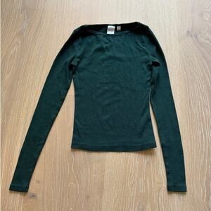 Aritzia Longsleeve Top Boat Neck Ribbed Size XXS Green